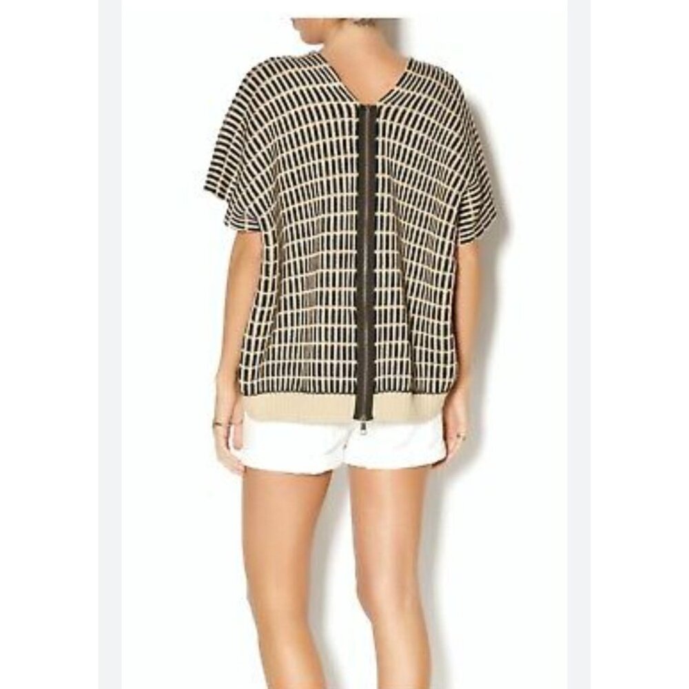 Free People Poncho Sweater Womens V -Neck Knit zipper back  Black & Beige S/P